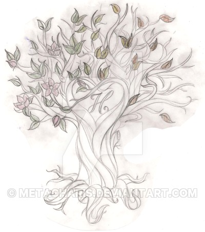 Classic Grey Ink Tree Of Life Tattoo Design By Metacharis