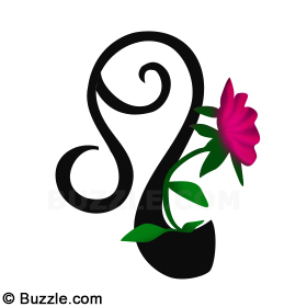 Classic Leo Symbol With Flowers Tattoo Design
