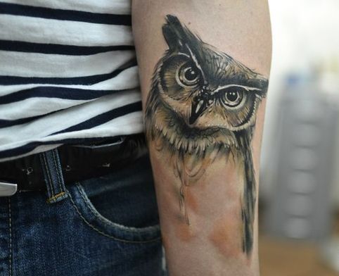Classic Owl Face Tattoo On Left Forearm