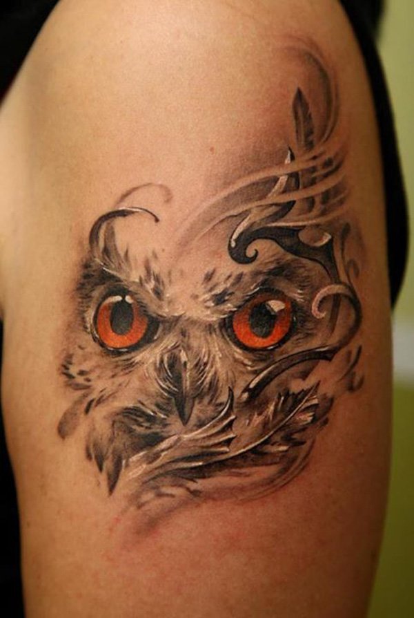Classic Owl Tattoo On Left Half Sleeve