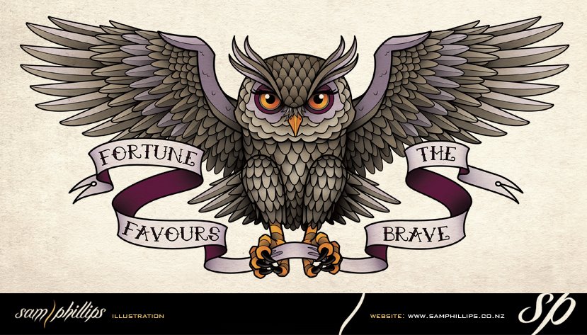Classic Owl With Banner Tattoo Design For Back