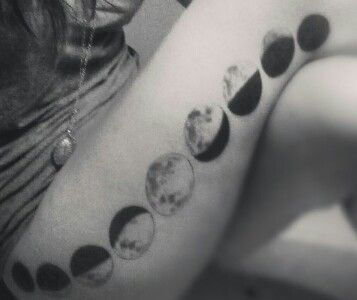 Classic Phases Of The Moon Tattoo On Girl Right Thigh