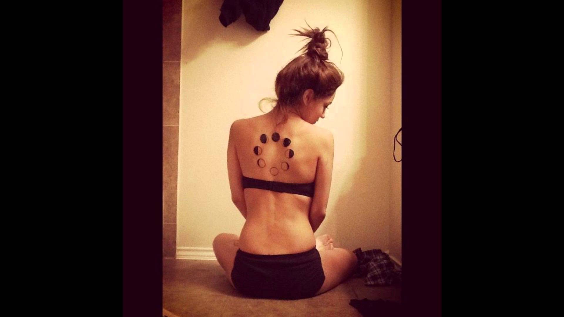 Classic Phases Of The Moon Tattoo On Girl Upper Back