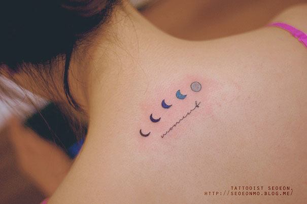 Classic Phases Of The Moon Tattoo On Upper Back By Seoeon