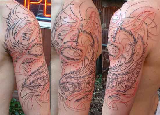 Classic Phoenix Tattoo Design For Half Sleeve