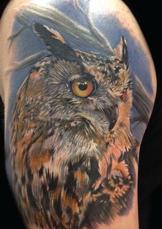 Classic Realistic Owl Tattoo On Right Half Sleeve