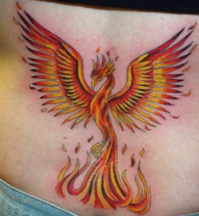 Classic Rising Phoenix From The Ashes Tattoo On Lower Back