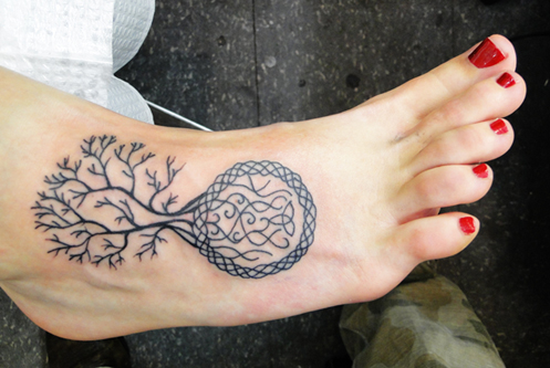 Classic Tree Of Life Tattoo On Girl Right Foot