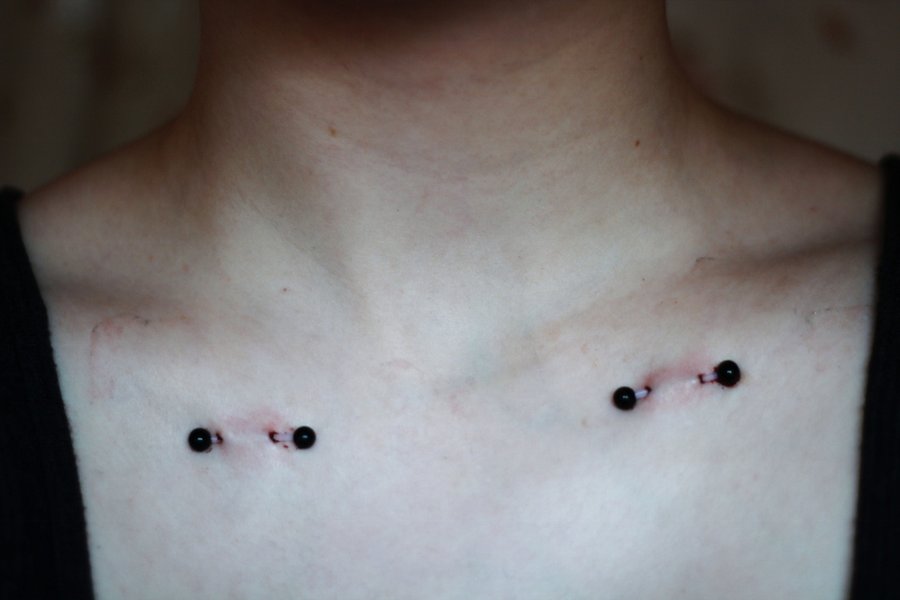 Clavicle Piercing With Black Barbells For Girls