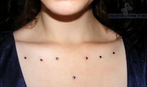 Clavicle Piercing With Silver Dermals For Girls