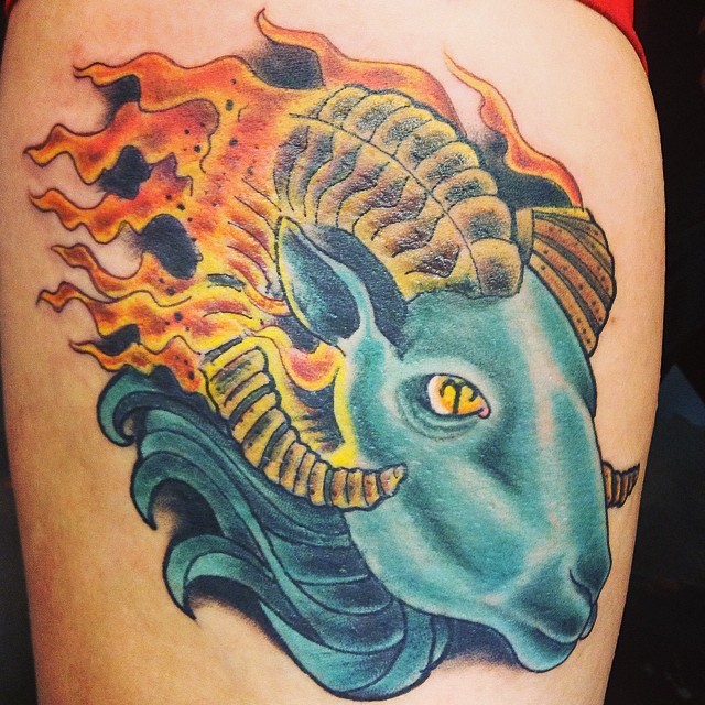 Colorful Attractive Aries Zodiac Sign Tattoo Design