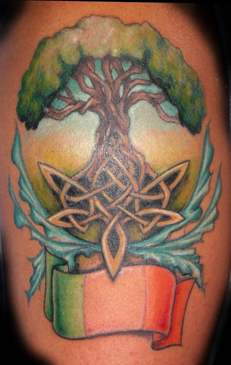 Colorful Celtic Tree Of Life Tattoo Design For Half Sleeve