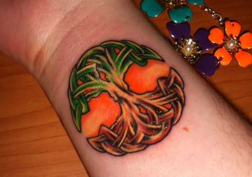 Colorful Celtic Tree of Life Tattoo On Wrist