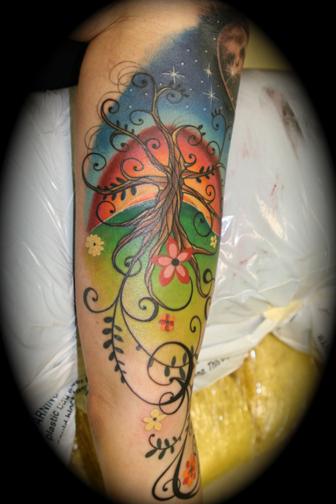 Colorful Cool Tree Of Life Tattoo On Full Sleeve