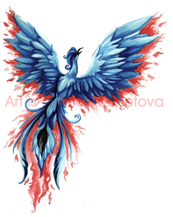 Colorful Flying Phoenix Bird Tattoo Design By Eric Hardy