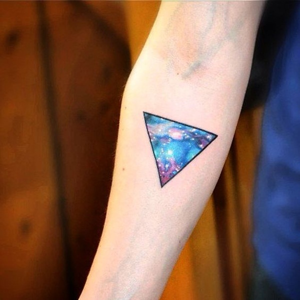 Colorful Galaxy In Upside Down Triangle Tattoo On Right Forearm By Vanessa Hudgens