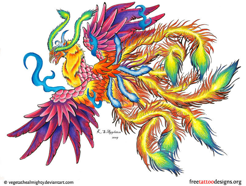 Colorful Japanese Phoenix Tattoo Design