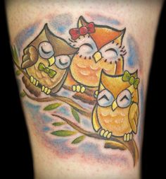 Colorful Owl Family Tattoo Design For Sleeve By Vintage Karma