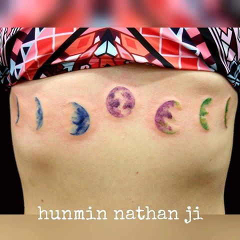 Colorful Phases Of The Moon Tattoo Design