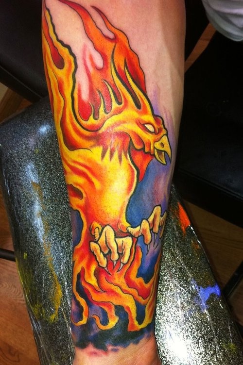 Colorful Phoenix Tattoo Design For Forearm