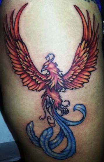 Colorful Phoenix Tattoo Design For Upper Leg By Phoenixbay