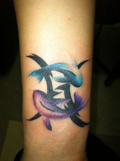 Colorful Pisces Zodiac Sign Tattoo Design For Sleeve