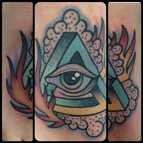 Colorful Traditional Triangle Eye Tattoo Design