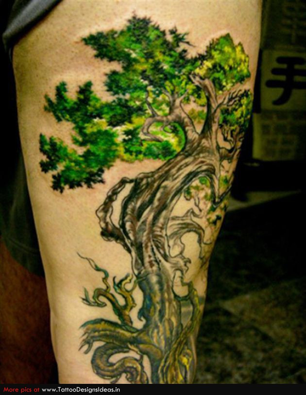Colorful Tree Of Life Tattoo Design For Leg