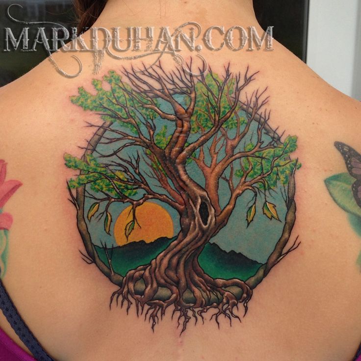 Colorful Tree Of Life Tattoo On Girl Upper Back By Amduhan