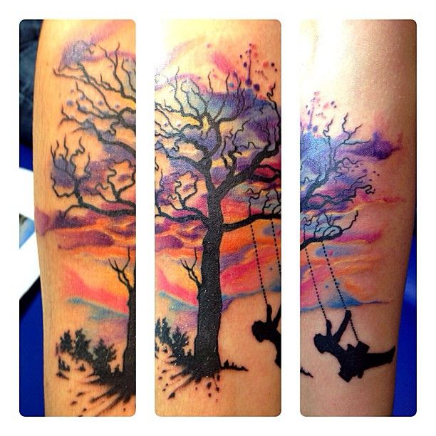 Colorful Tree Of Life Tattoo On Sleeve