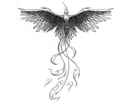 Cool Black And Grey Flying Phoenix Tattoo Design