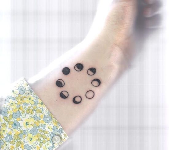 Cool Black And Grey Phases Of The Moon Tattoo On Left Wrist