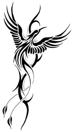 Cool Black Flying Phoenix Tattoo Stencil