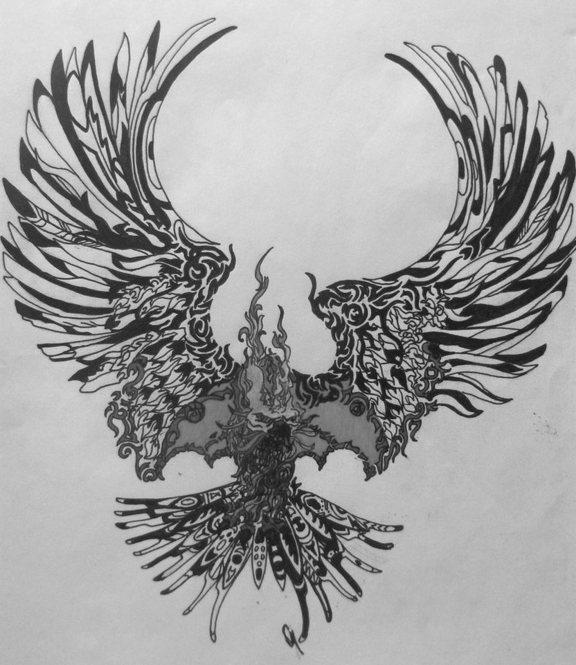 Cool Black Ink Tribal Flying Phoenix Tattoo Design