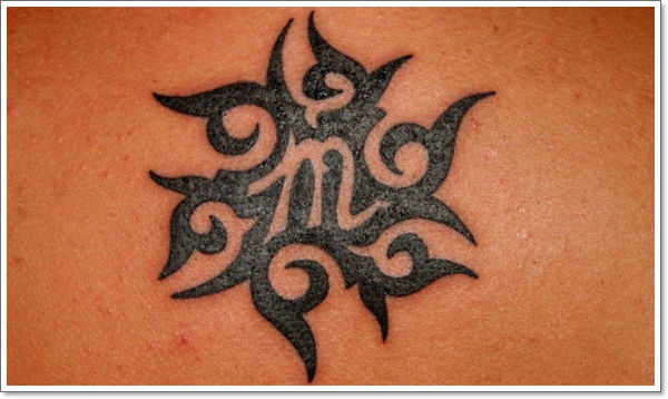 Cool Black Ink Virgo Zodiac Sign Tattoo Design