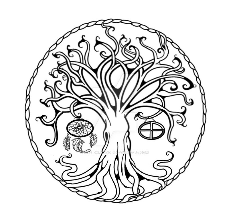 Cool Black Outline Tree Of Life Tattoo Design By Darcsyde