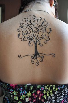 Cool Black Outline Tree Of Life Tattoo On Upper Back