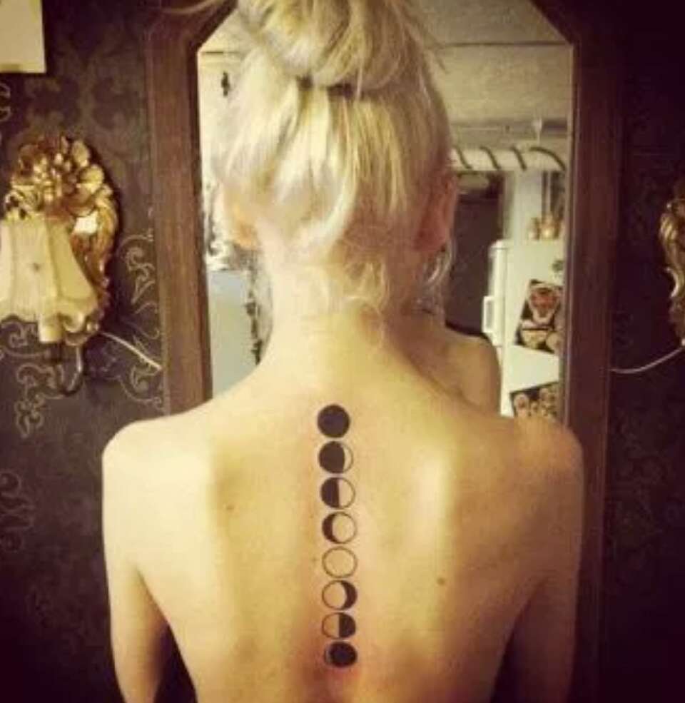 Cool Black Phases Of The Moon Tattoo On Girl Spine By Dr Woo