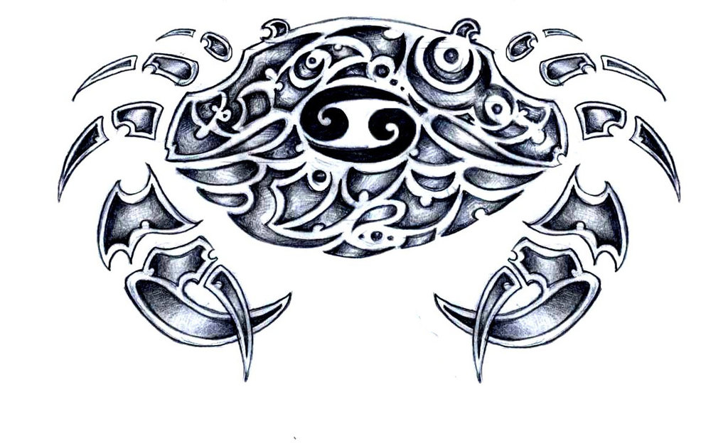 Cool Black Tribal Cancer Zodiac Sign Tattoo Design