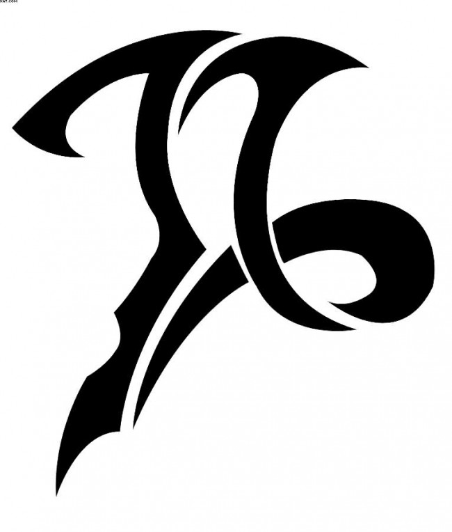 Cool Black Tribal Capricorn Zodiac Sign Tattoo Stencil