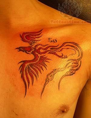 Cool Black Tribal Phoenix Tattoo On Man Left Chest