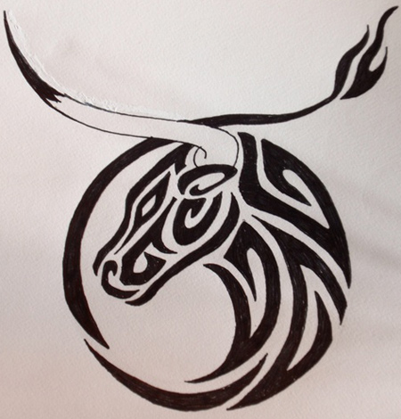 Cool Black Tribal Taurus Zodiac Sign Tattoo Design