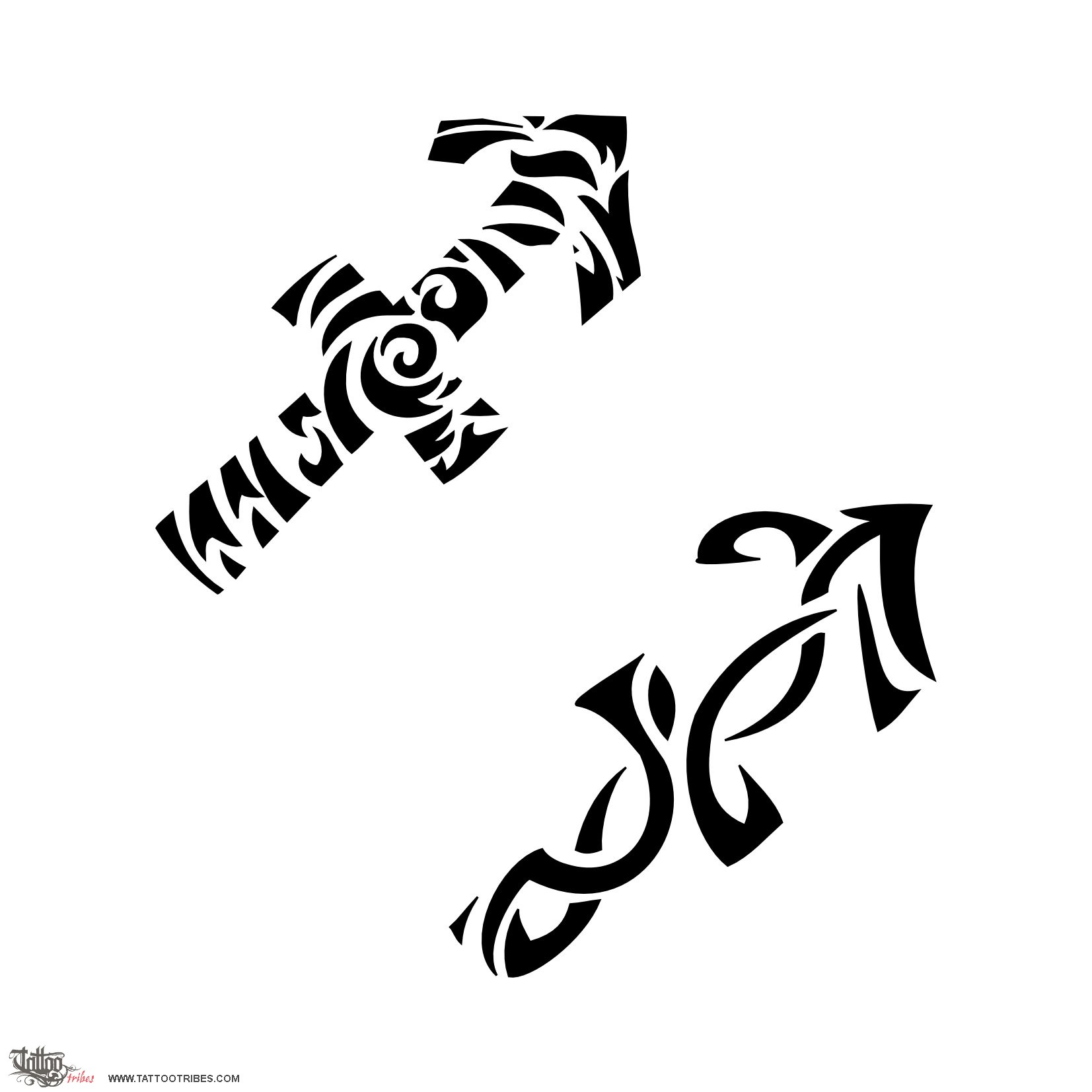 Cool Black Tribal Two Sagittarius Zodiac Sign Tattoo Stencil