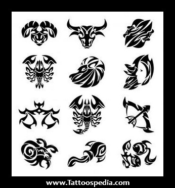 Cool Black Tribal Zodiac Sign Tattoo Design