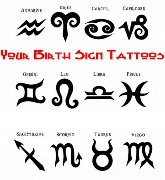 Cool Black Zodiac Sign Tattoo Designs