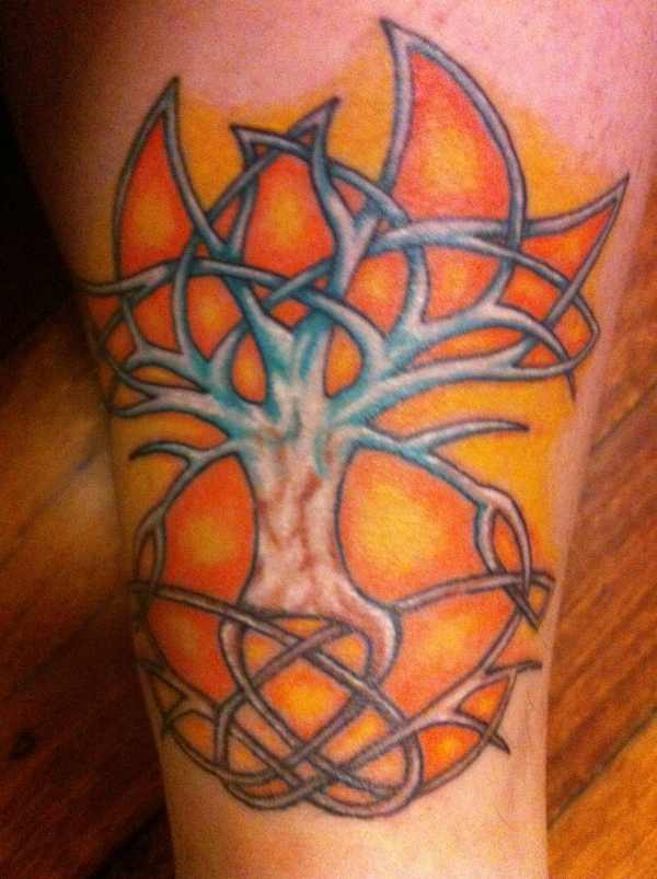 Cool Celtic Tree Of Life Tattoo Design For Leg