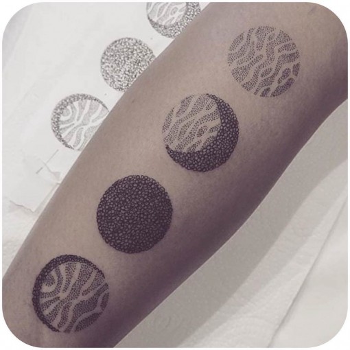 Cool Dotwork Phases Of The Moon Tattoo Design For Leg