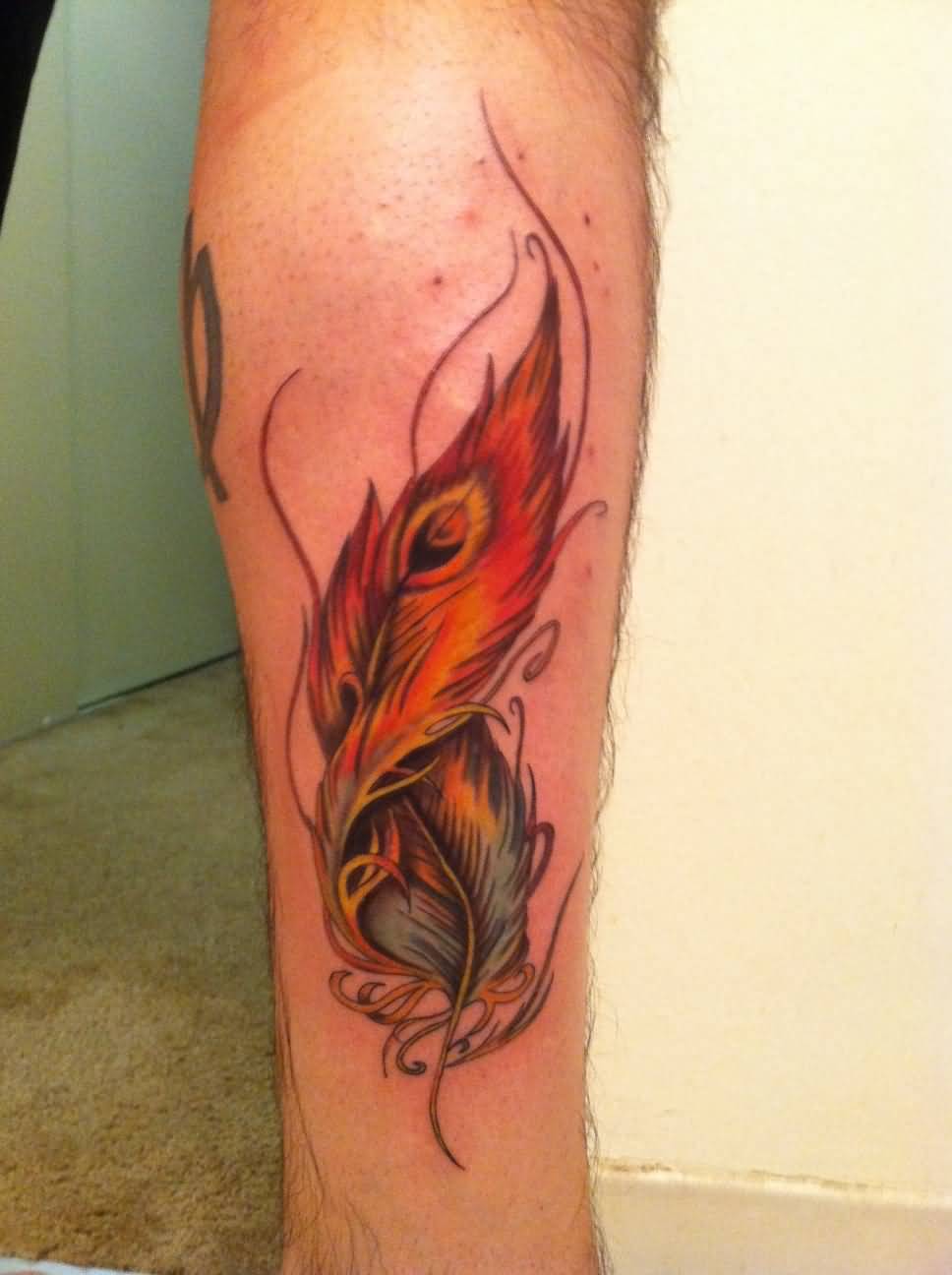Cool Phoenix Feather Tattoo Design For Forearm