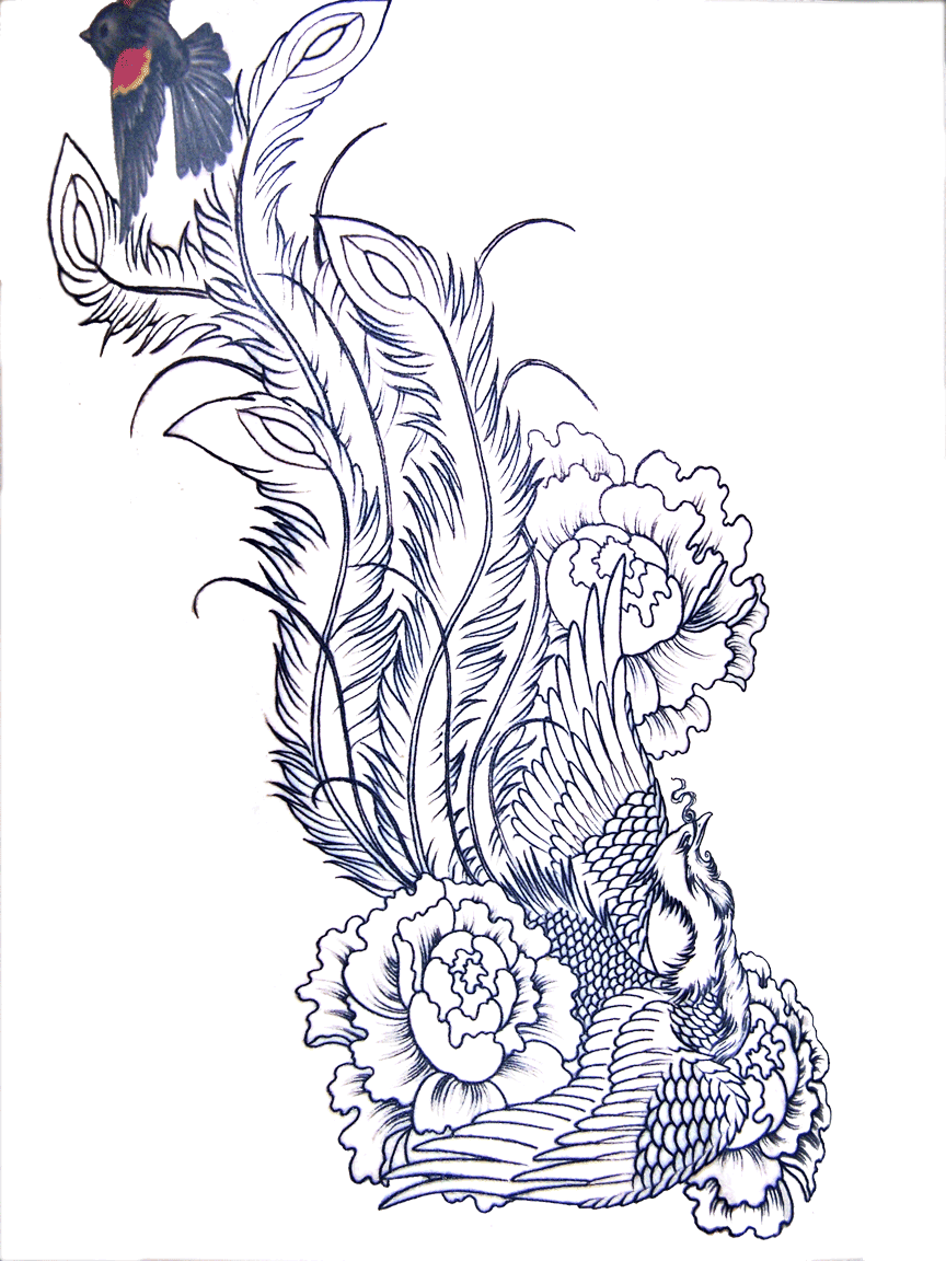 Cool Phoenix With Flowers Tattoo Design