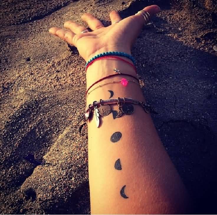 Cool Silhouette Phases Of The Moon Tattoo On Right Forearm